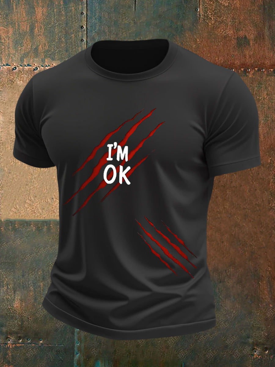 Herren Lustiges Halloween Ich bin OK Scratch Print Casual T-Shirt