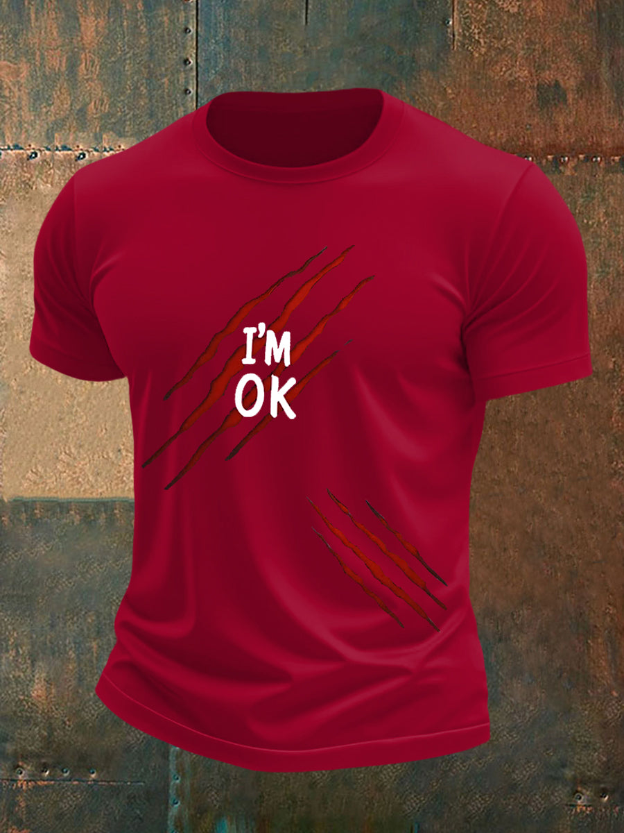 Herren Lustiges Halloween Ich bin OK Scratch Print Casual T-Shirt
