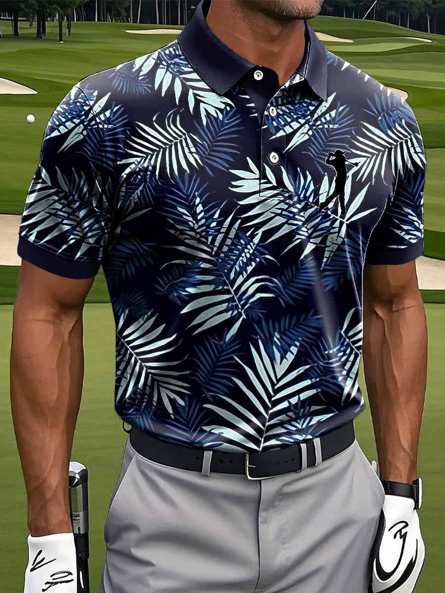 Herren hawaiian isches Palmblatt-Kunstdruck-lässiges Business-Polo-Shirt