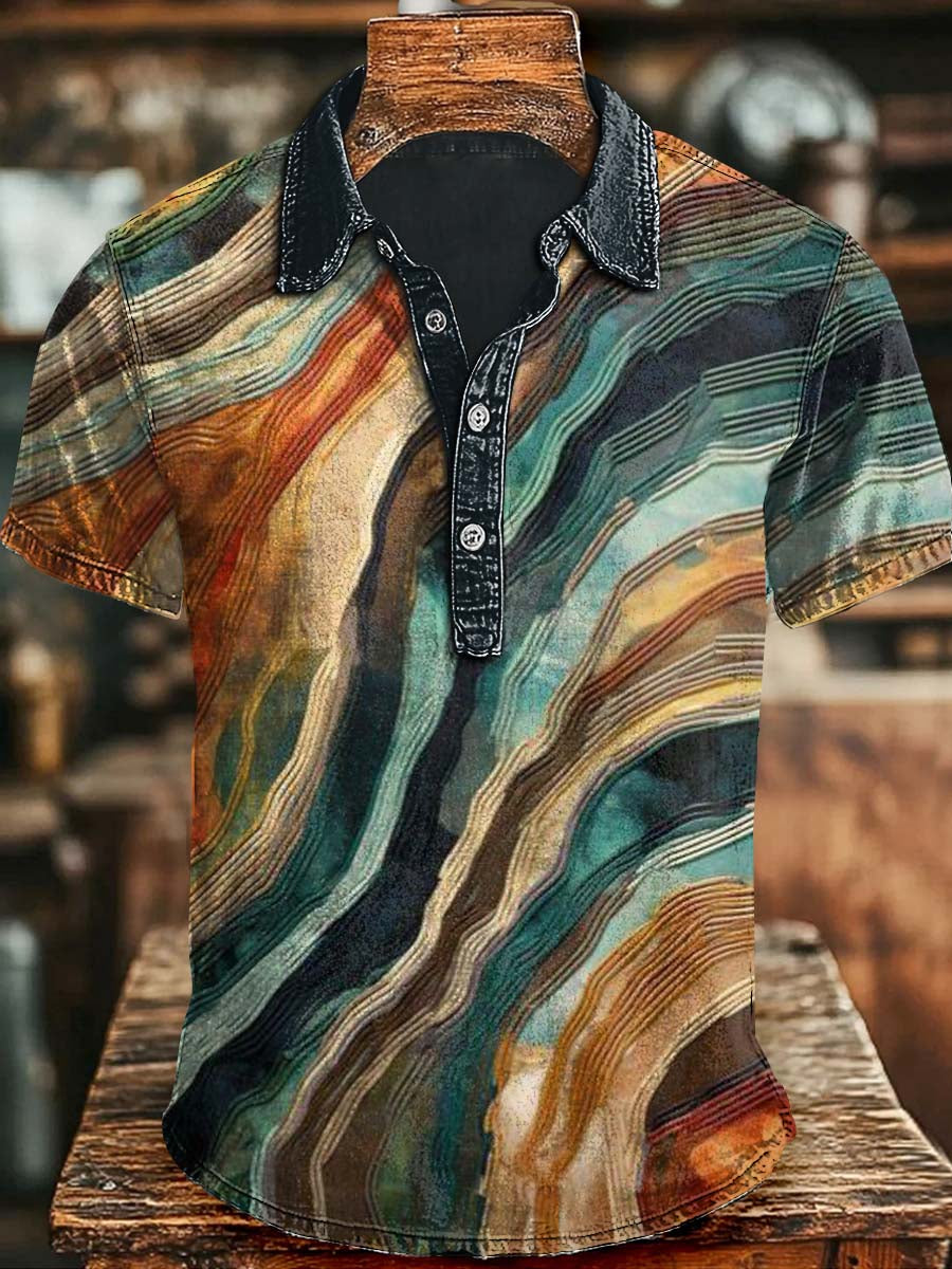 Abstrakte Farbe Kollision linie Kunstdruck Lässiges Kurzarm-Polo-Shirt