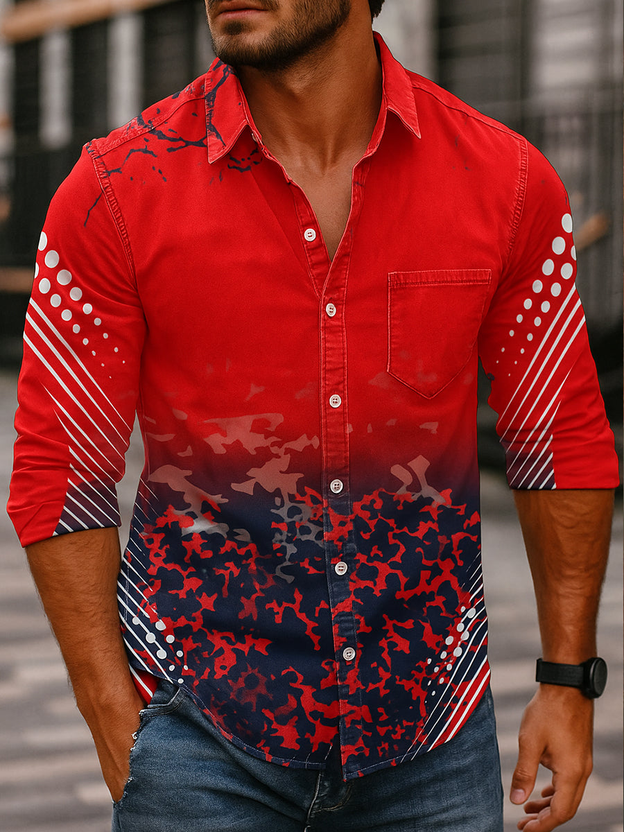 Retro abstraktes Gradienten-Kunstdruck-Lässiges Langarm-Hemd