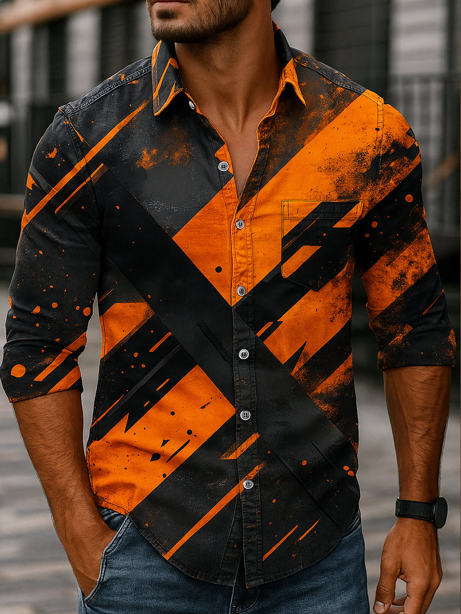 Retro abstraktes Gradienten-Kunstdruck-Lässiges Langarm-Hemd