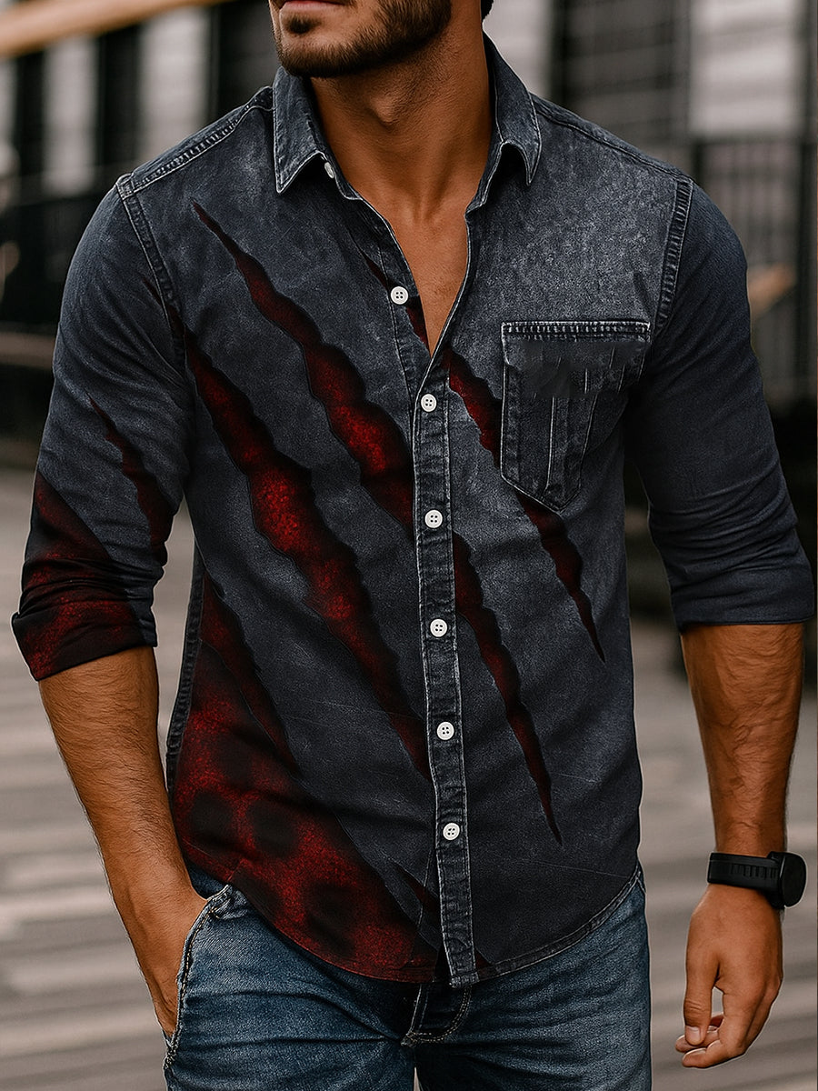 Retro abstraktes Gradienten-Kunstdruck-Lässiges Langarm-Hemd