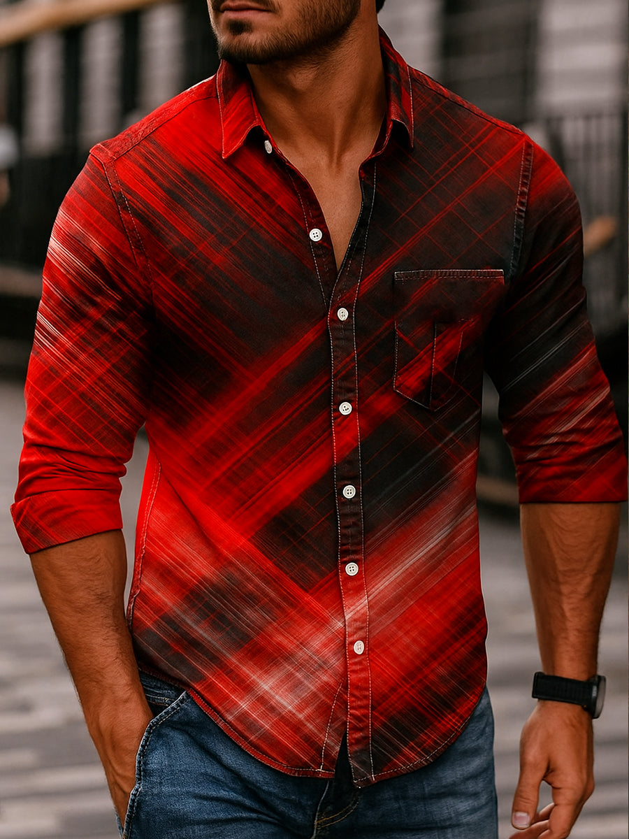 Retro abstraktes Gradienten-Kunstdruck-Lässiges Langarm-Hemd