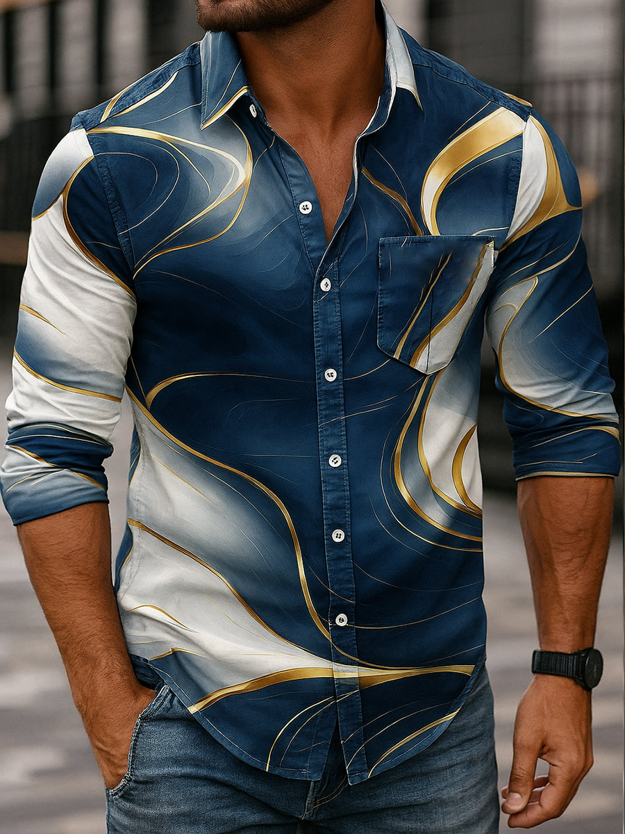 Retro abstraktes Gradienten-Kunstdruck-Lässiges Langarm-Hemd