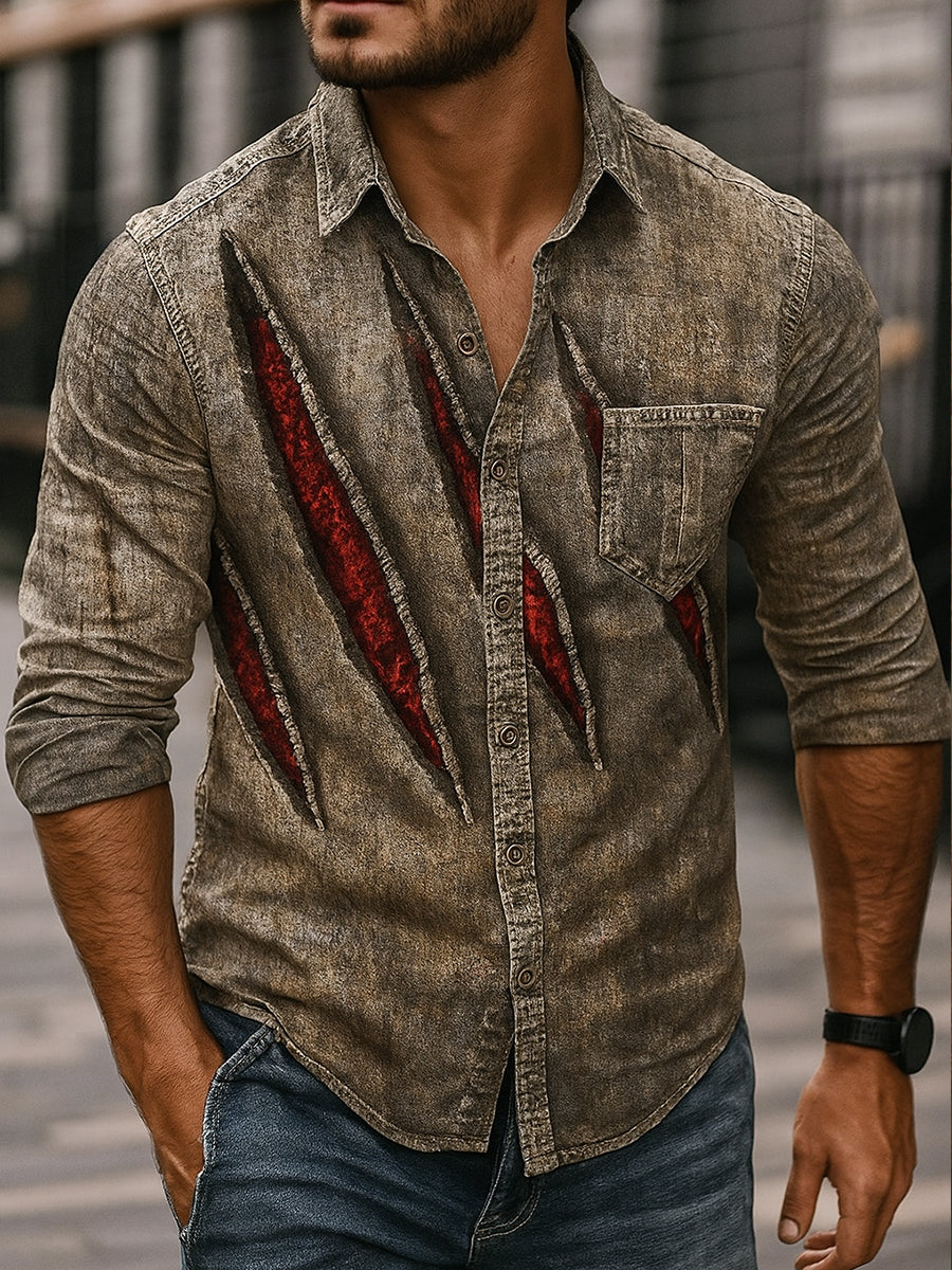 Retro abstraktes Gradienten-Kunstdruck-Lässiges Langarm-Hemd