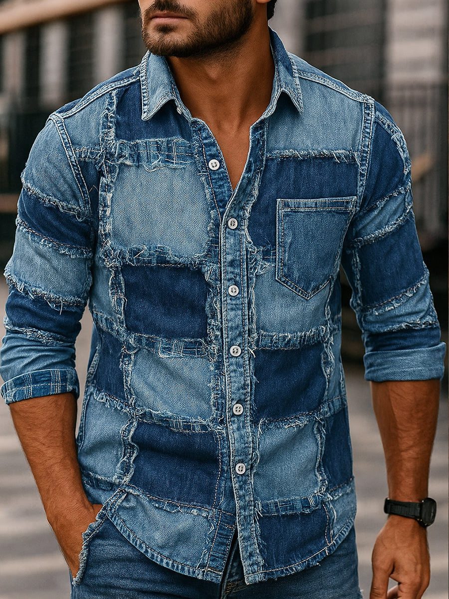 Retro abstraktes Gradienten-Kunstdruck-Lässiges Langarm-Hemd