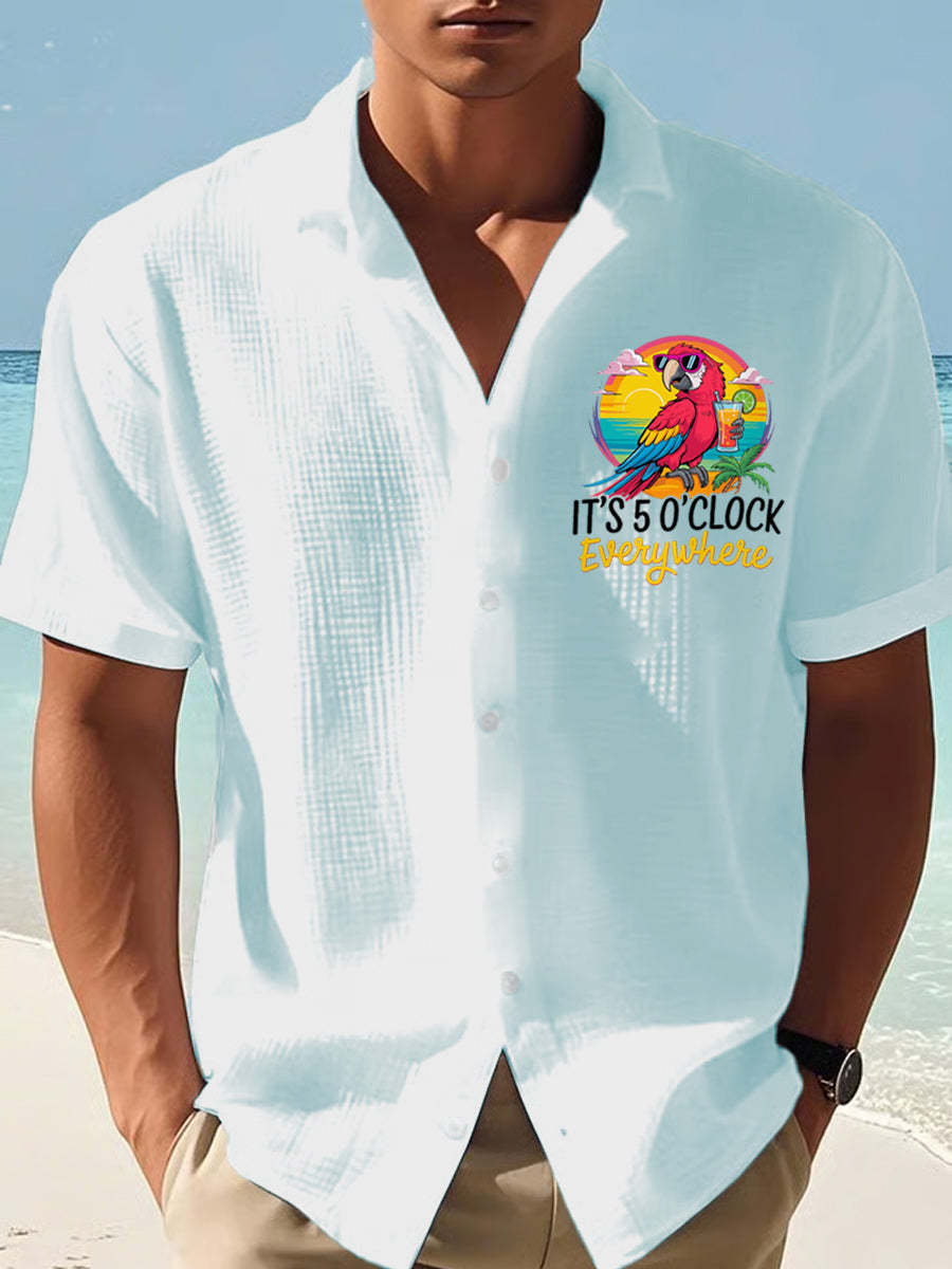 Herren Es ist 5 Uhr Irgendwo Parrot Print Casual Waffel Kurzarm Shirt