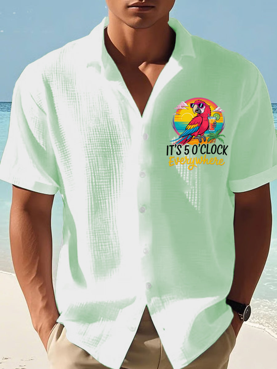 Herren Es ist 5 Uhr Irgendwo Parrot Print Casual Waffel Kurzarm Shirt