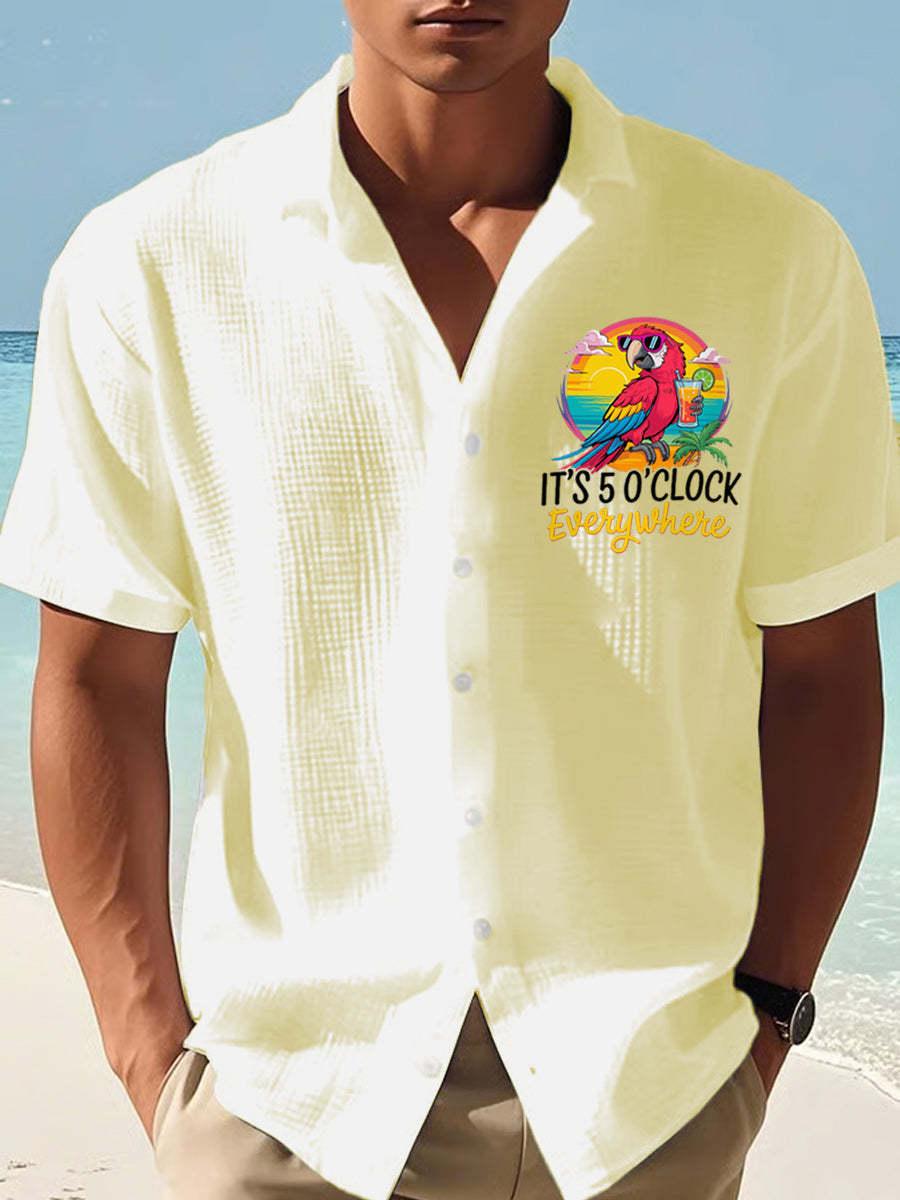 Herren Es ist 5 Uhr Irgendwo Parrot Print Casual Waffel Kurzarm Shirt