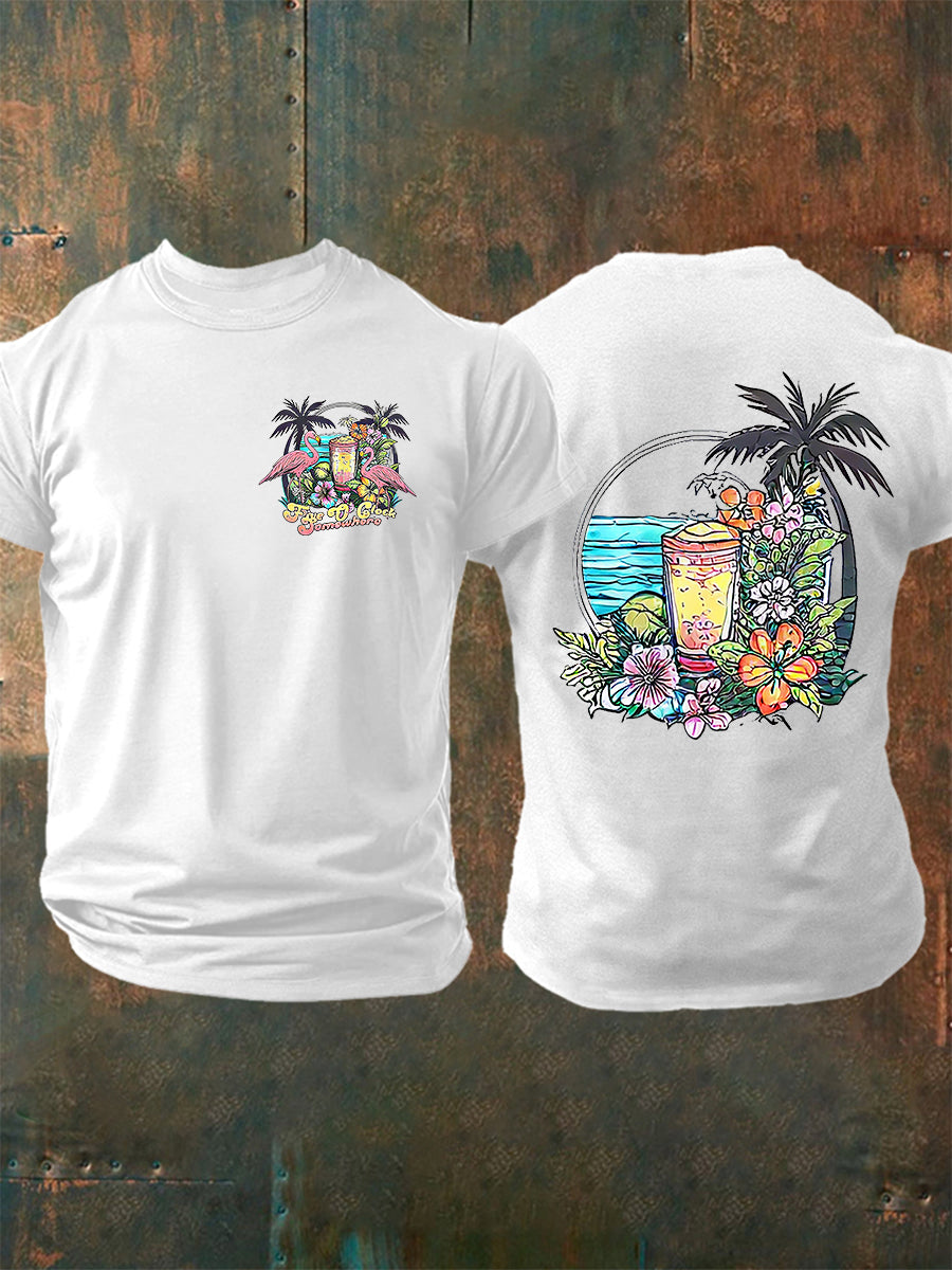 Herren Es ist 5:00 Irgendwo immer Happy Hour Paradise Parrot Print Casual Kurzarm T-Shirt