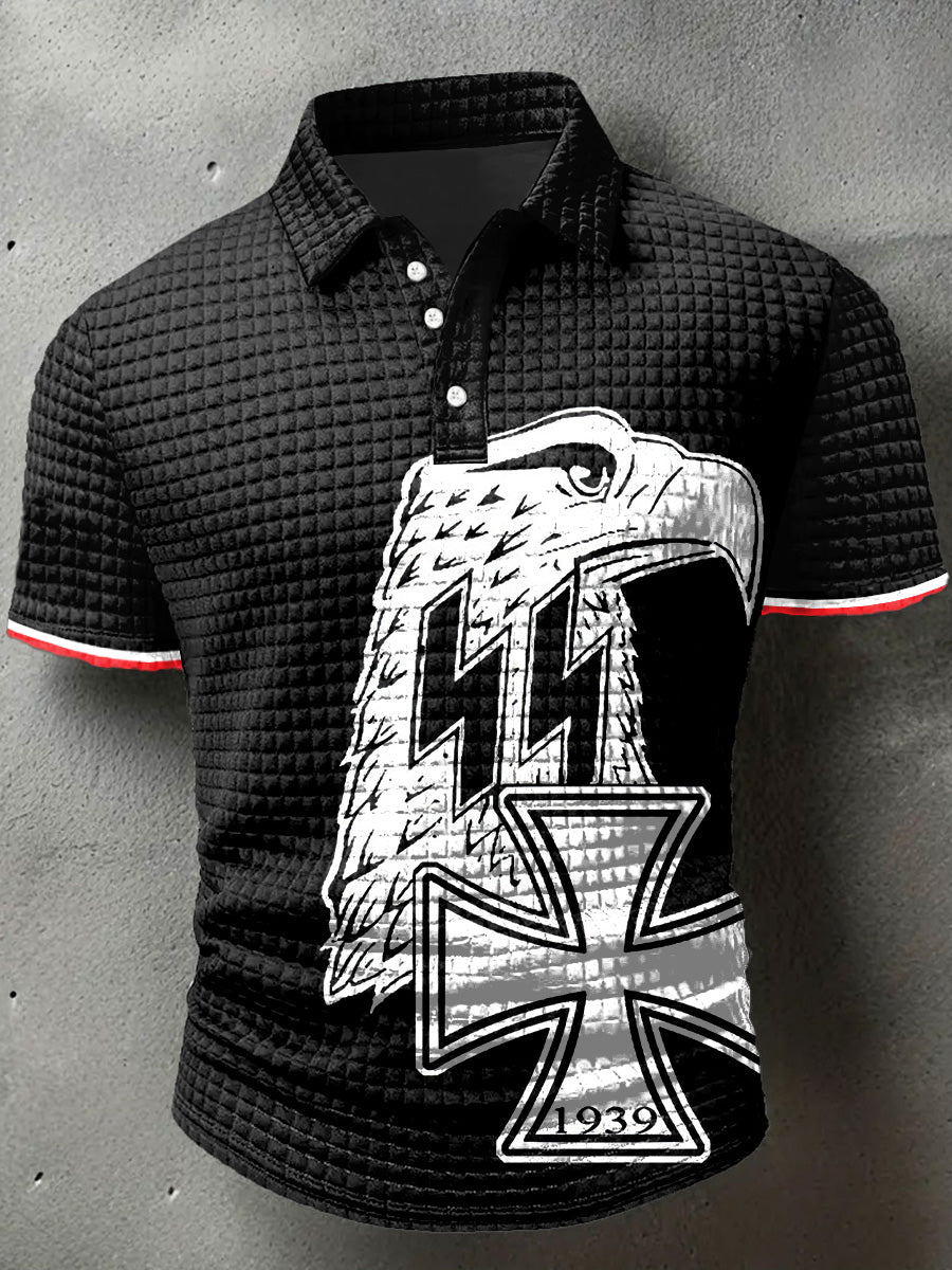 Männer Deutschland Adler Print Waffel Polo Hals Kurzarm T-Shirt