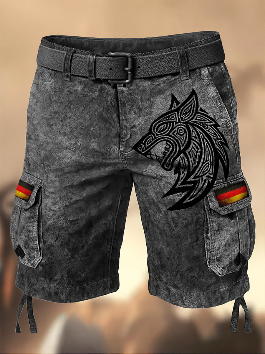 Herren Viking Deutschland Flagge bedruckte Textur Kordel zug Tasche Freizeit Cargo Shorts