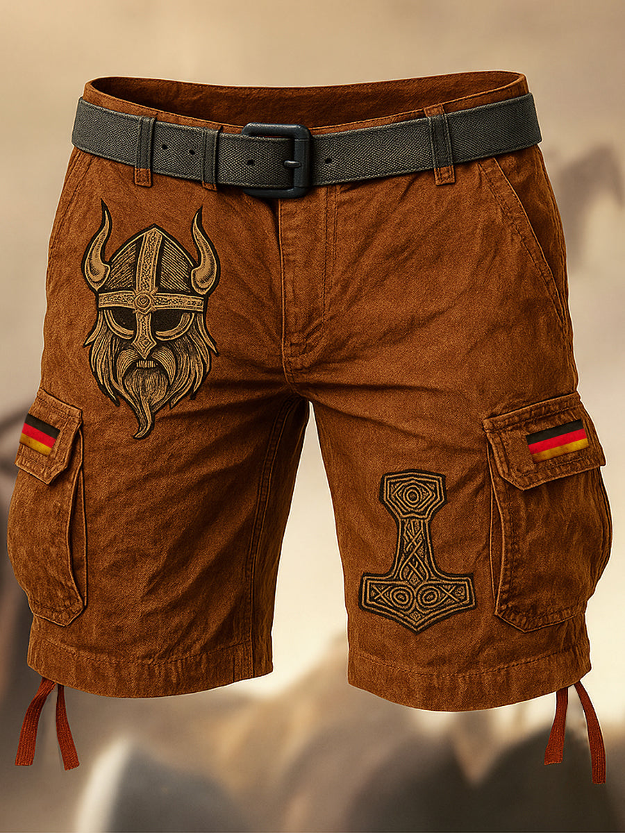 Herren Deutschland Flagge Viking bedruckte Textur Kordel zug Tasche Freizeit Cargo Shorts