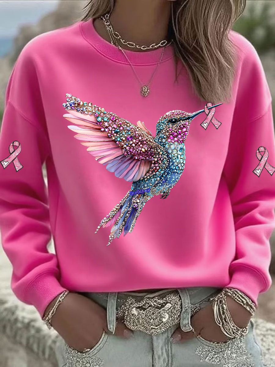 Damen Sweatshirt mit rosa Kolibri bedruckt