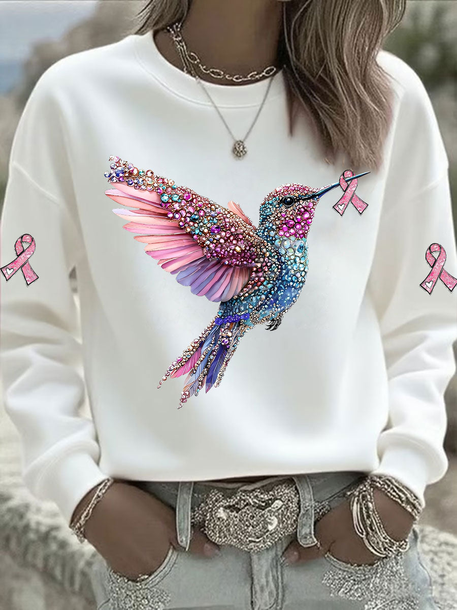 Damen Sweatshirt mit rosa Kolibri bedruckt