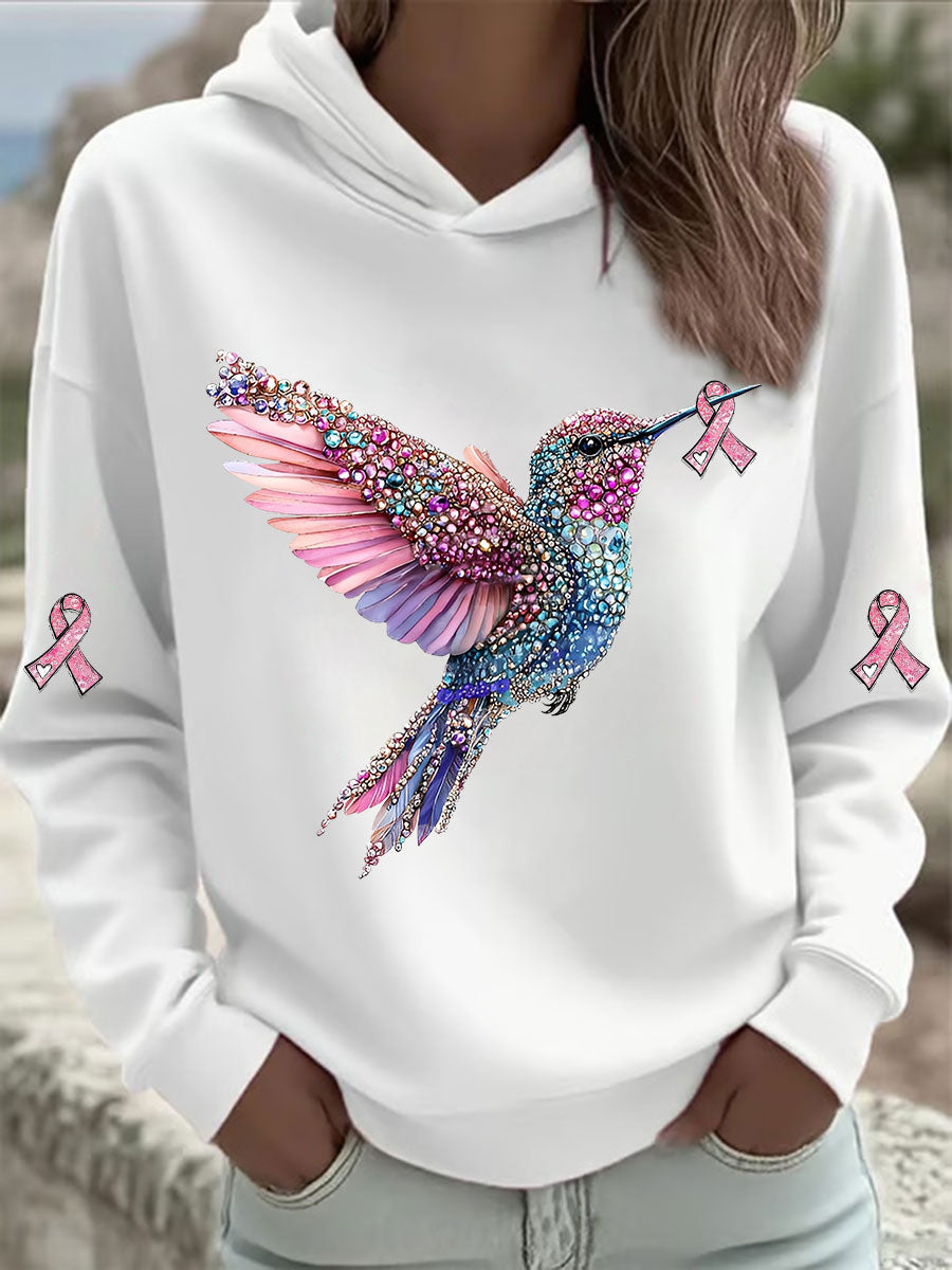 Damen Kapuzen pullover mit rosa Kolibri-Print