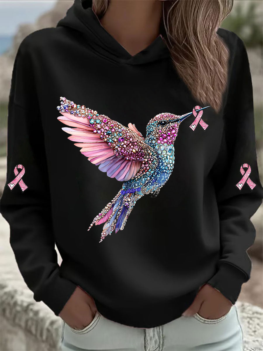 Damen Kapuzen pullover mit rosa Kolibri-Print