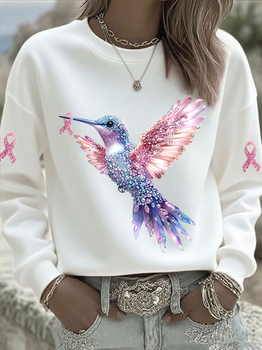 Damen Sweatshirt mit rosa Kolibri bedruckt