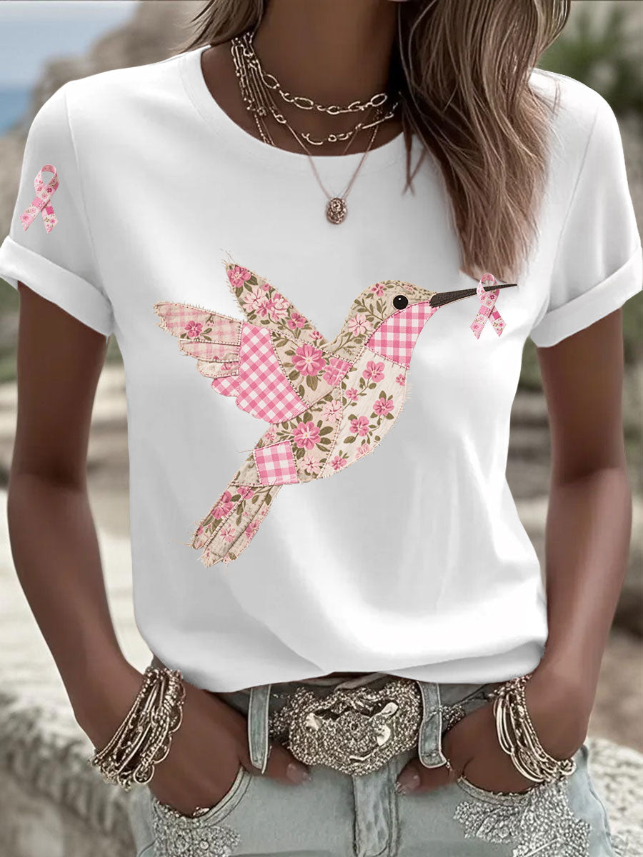 Damen T-Shirt mit rosa Kolibri-Print