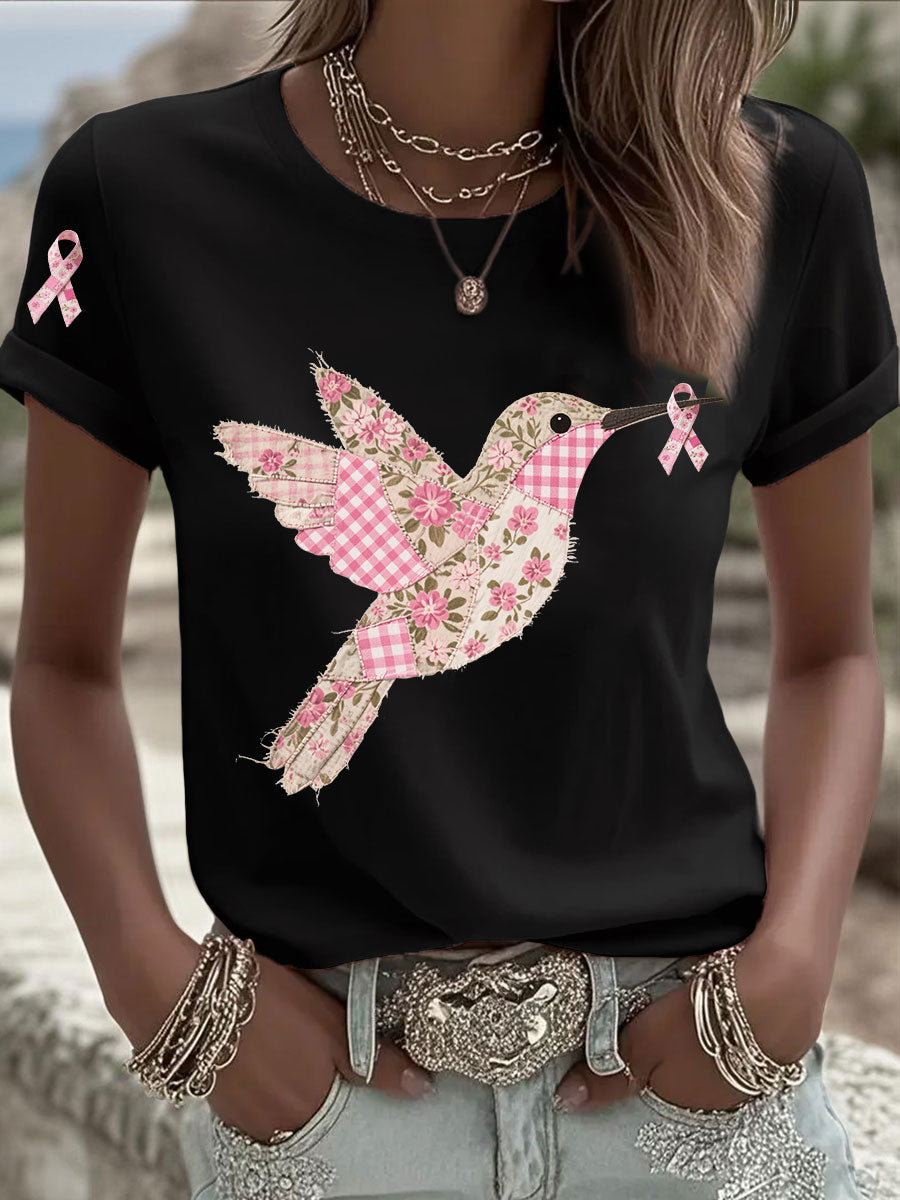 Damen T-Shirt mit rosa Kolibri-Print