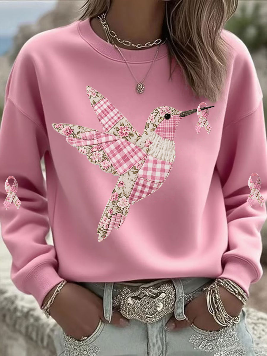 Damen Sweatshirt mit rosa Kolibri bedruckt