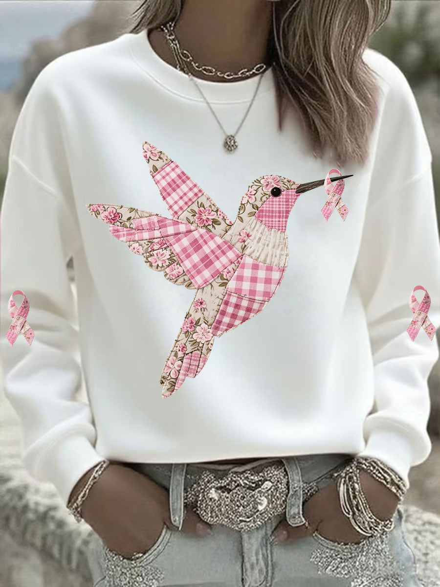 Damen Sweatshirt mit rosa Kolibri bedruckt