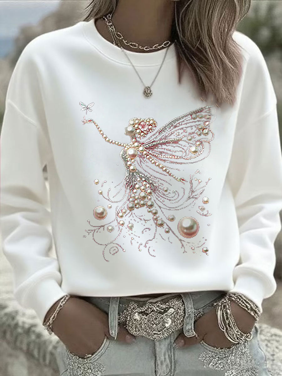 Damen-Sweatshirt mit rosa Perlen druck lässig