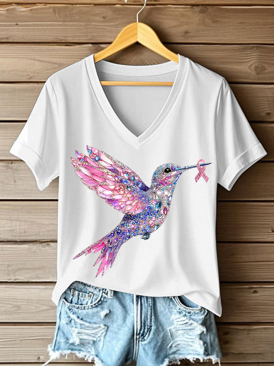 Damen T-Shirt mit rosa Kolibri-Print