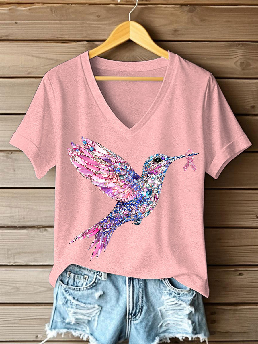 Damen T-Shirt mit rosa Kolibri-Print