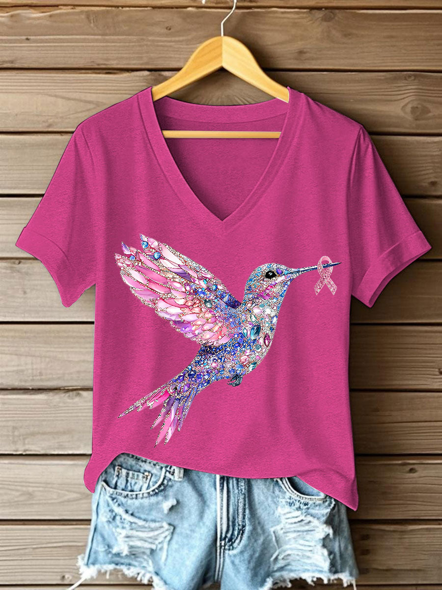 Damen T-Shirt mit rosa Kolibri-Print
