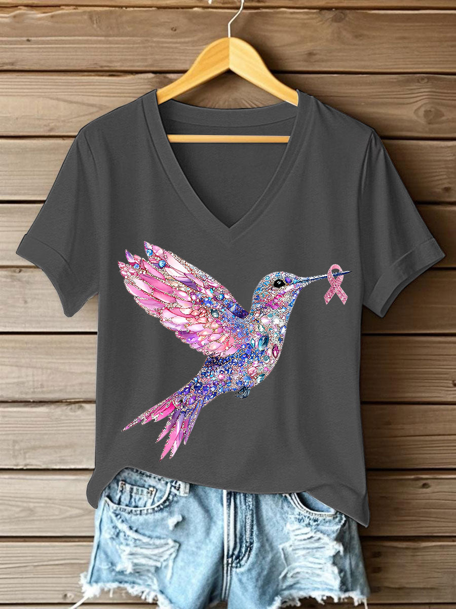Damen T-Shirt mit rosa Kolibri-Print