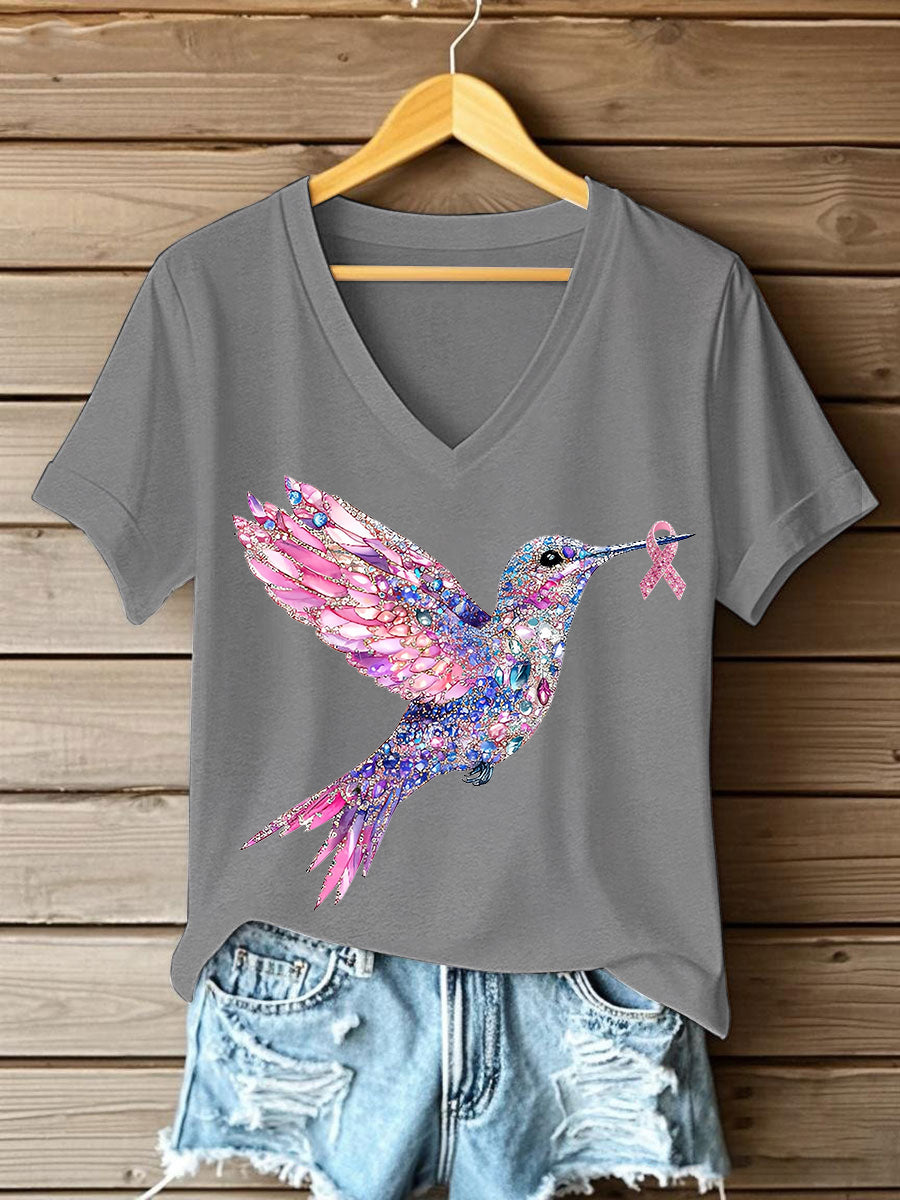 Damen T-Shirt mit rosa Kolibri-Print