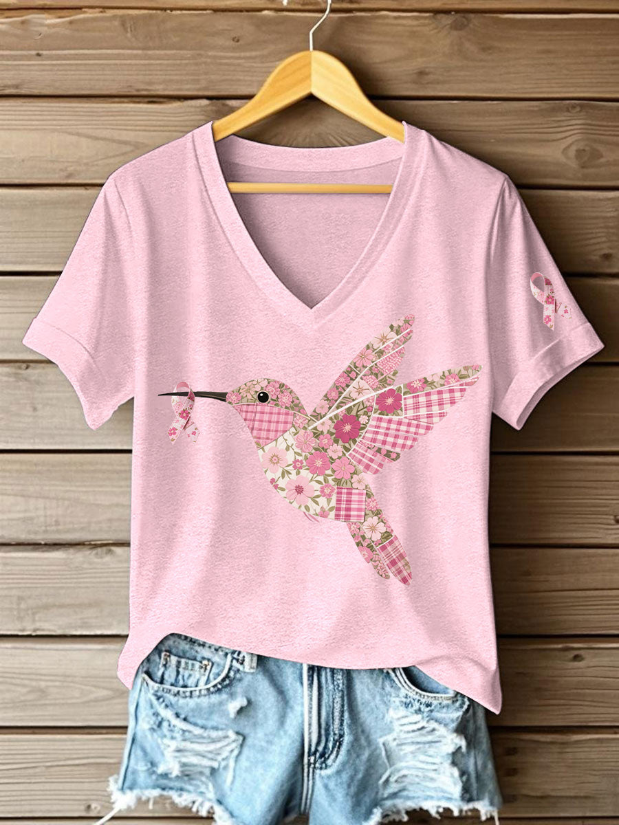 Damen T-Shirt mit rosa Kolibri-Print