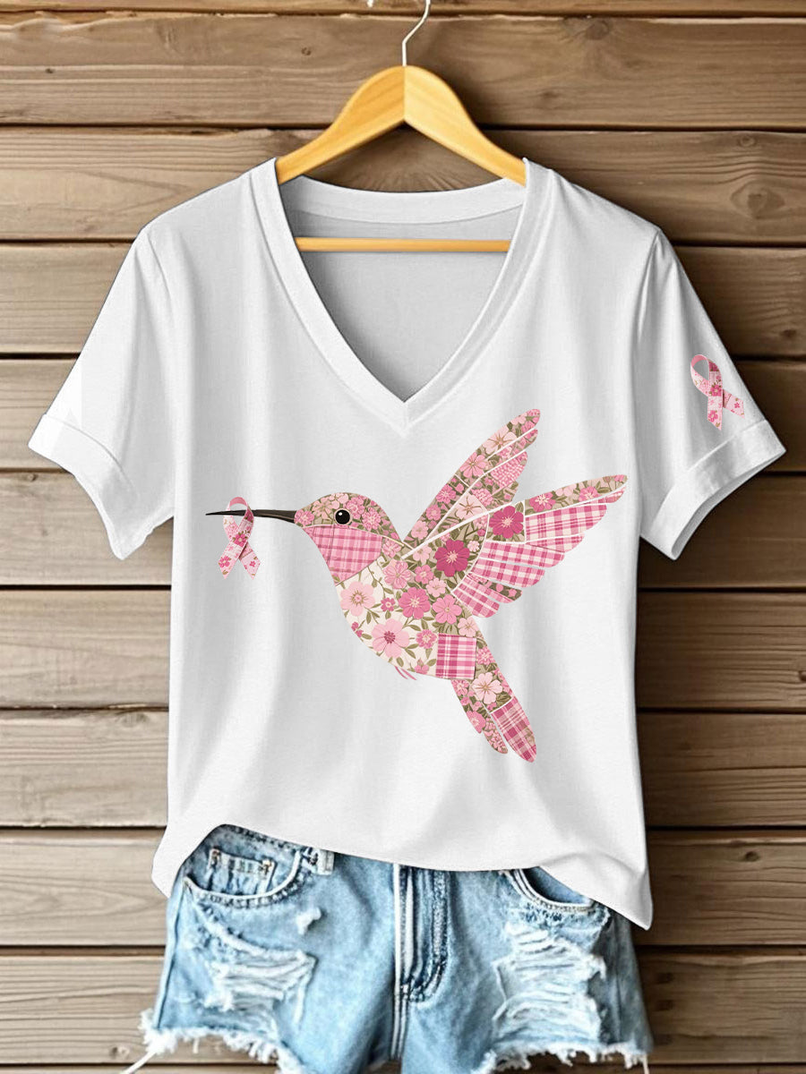 Damen T-Shirt mit rosa Kolibri-Print