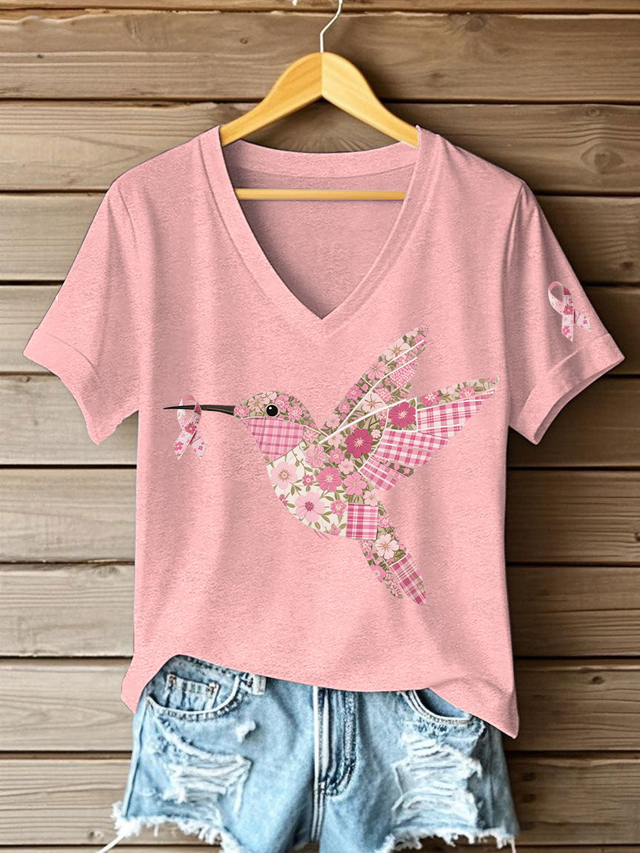 Damen T-Shirt mit rosa Kolibri-Print