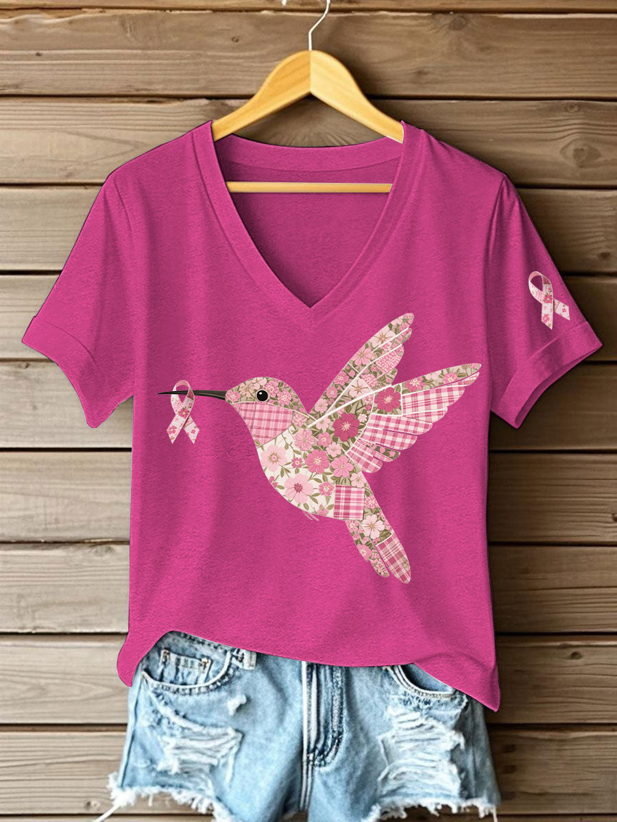 Damen T-Shirt mit rosa Kolibri-Print