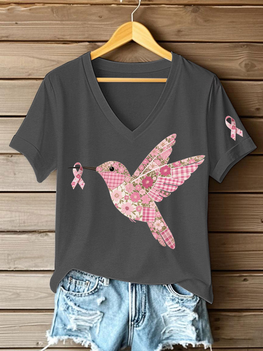 Damen T-Shirt mit rosa Kolibri-Print
