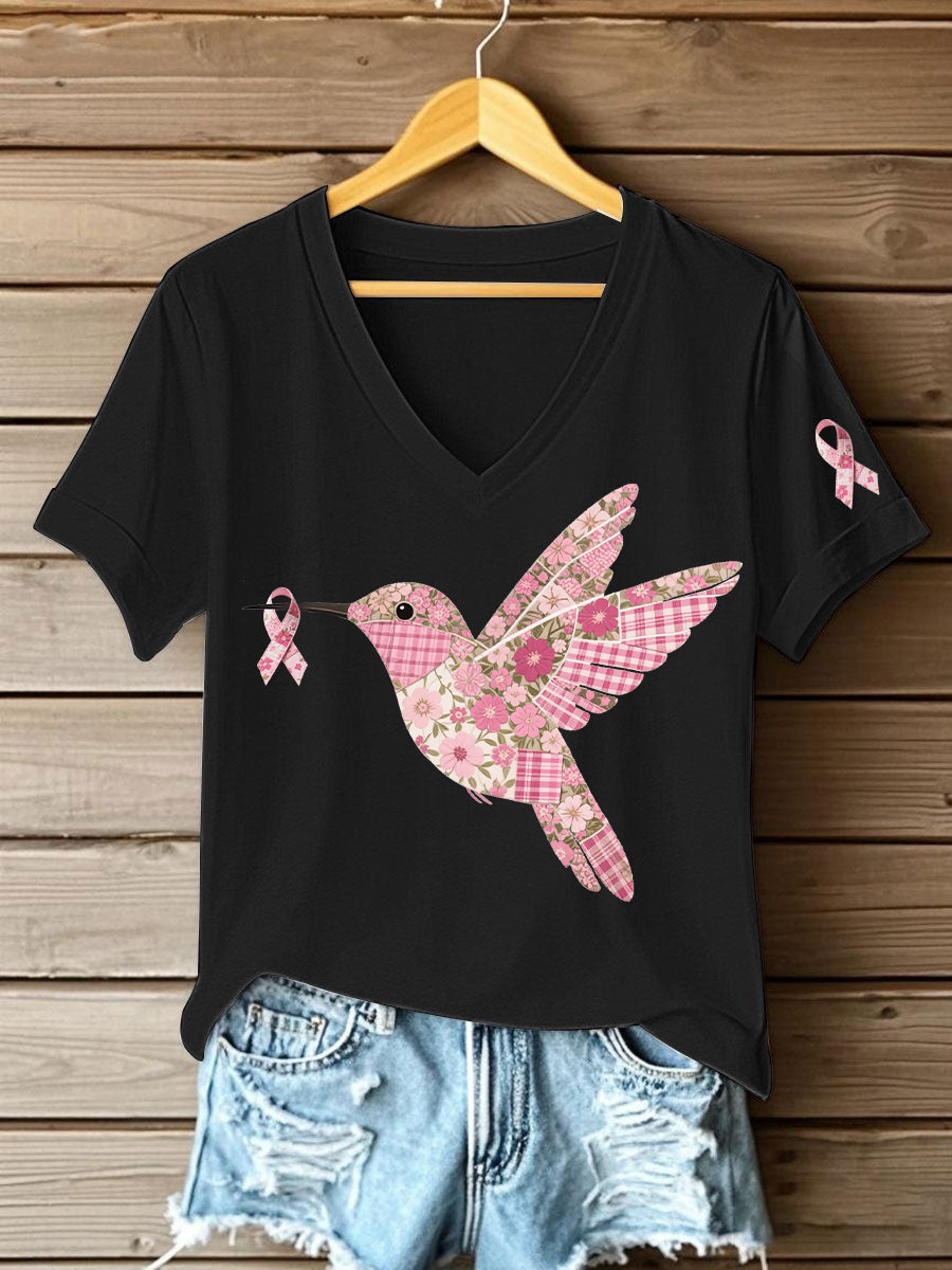 Damen T-Shirt mit rosa Kolibri-Print