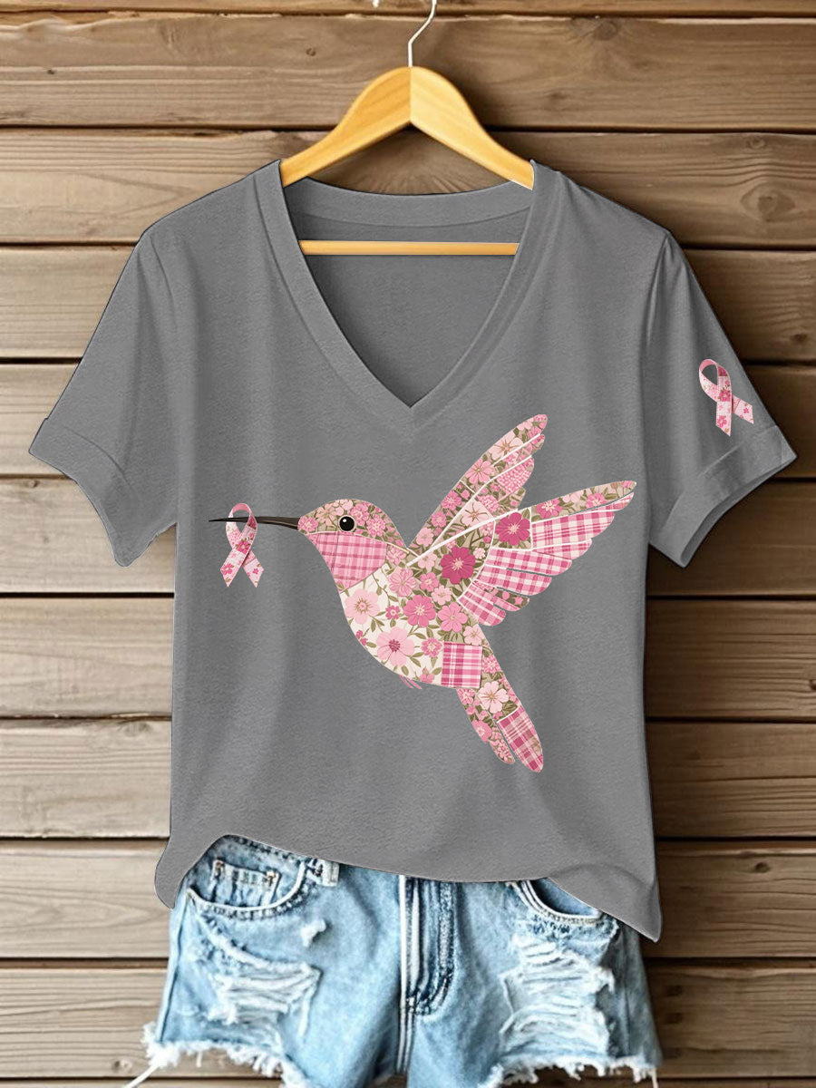 Damen T-Shirt mit rosa Kolibri-Print