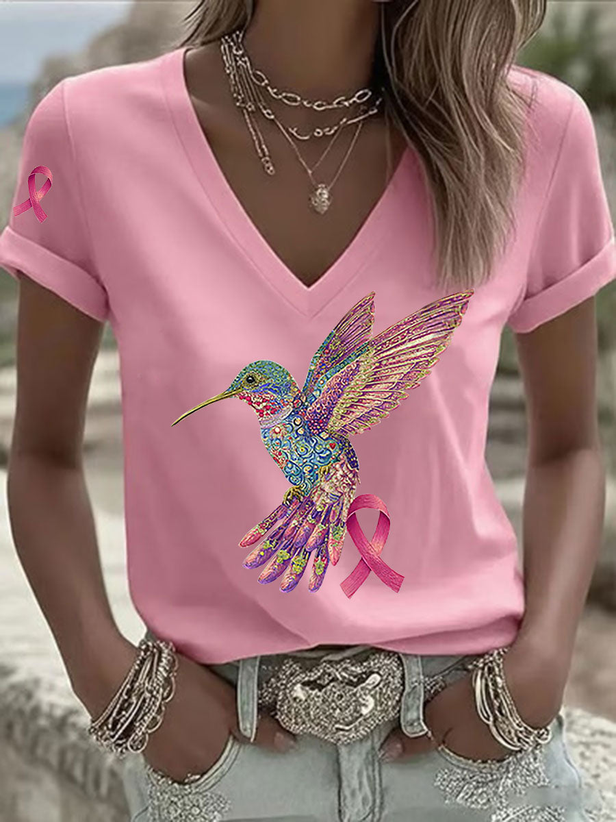 Damen T-Shirt mit rosa Kolibri-Print