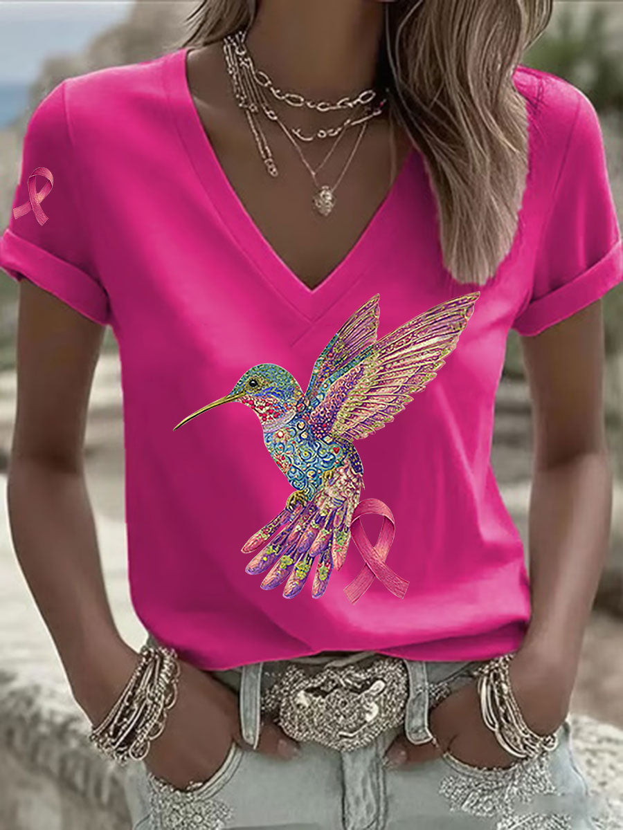 Damen T-Shirt mit rosa Kolibri-Print