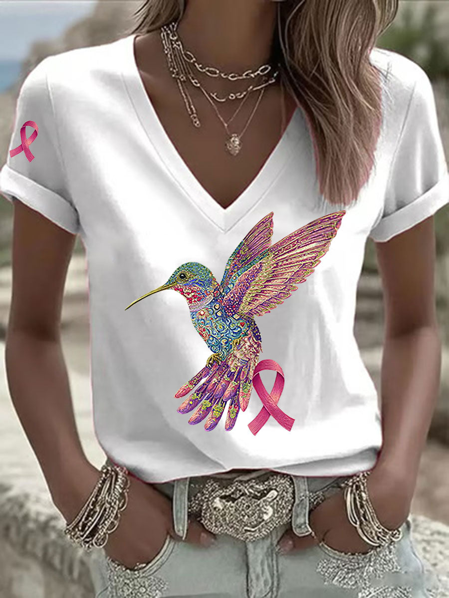 Damen T-Shirt mit rosa Kolibri-Print