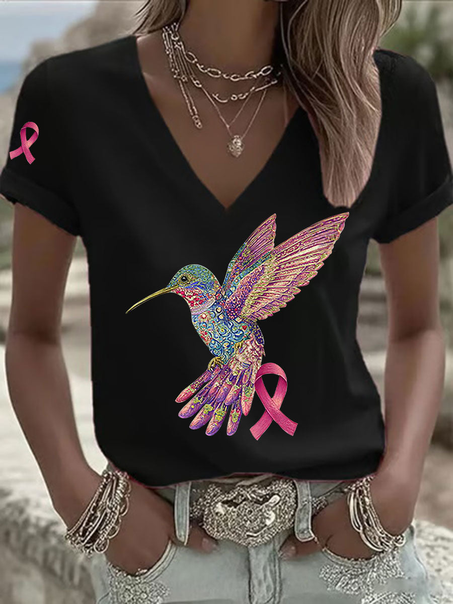 Damen T-Shirt mit rosa Kolibri-Print