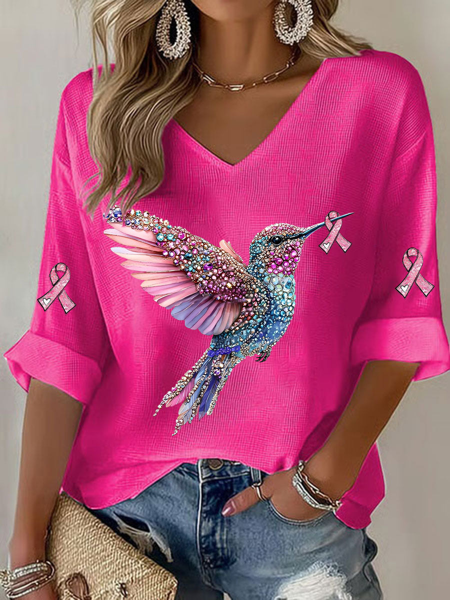 Frauen Brustkrebs Kolibri Print Casual T-Shirt