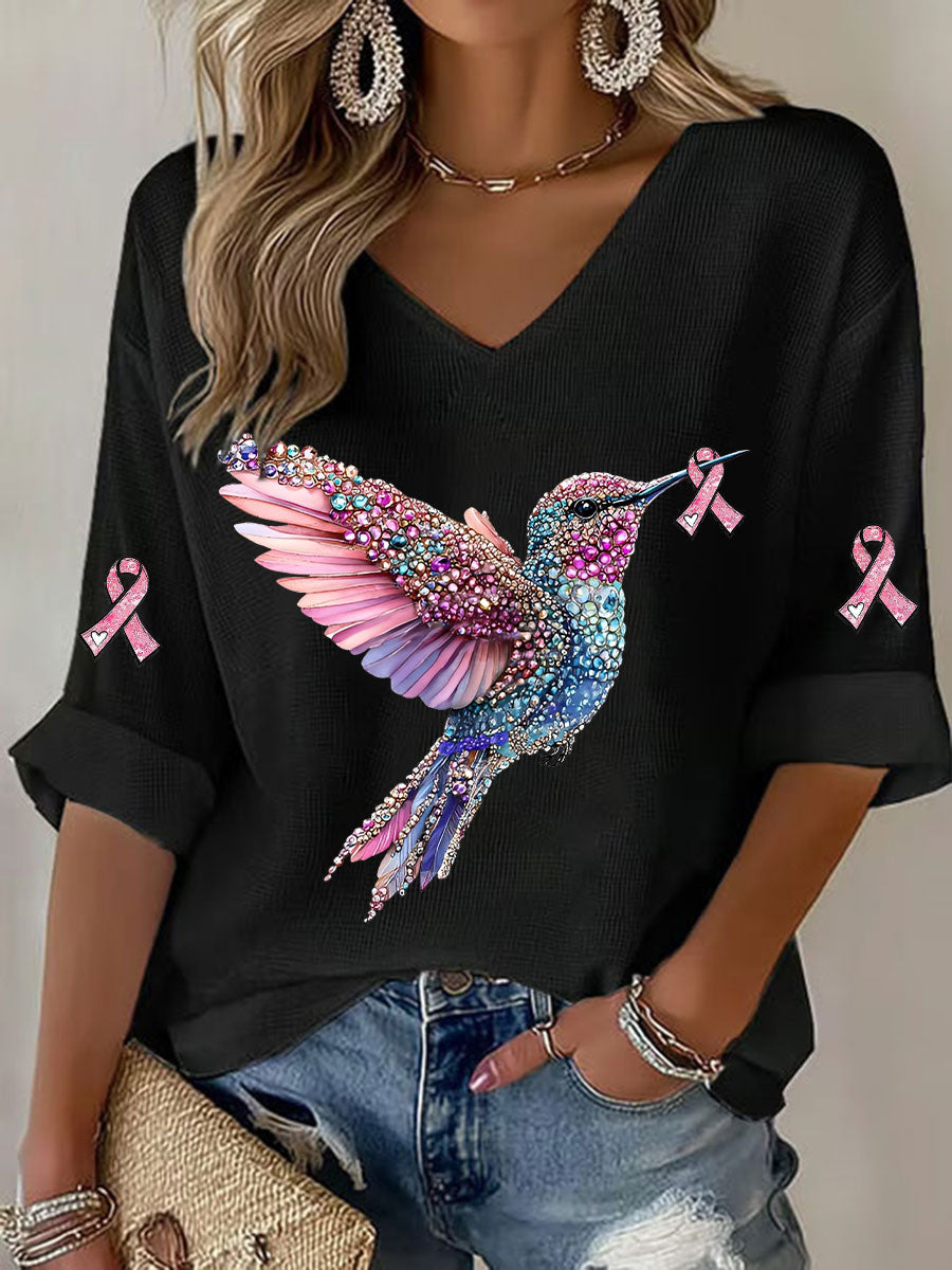 Frauen Brustkrebs Kolibri Print Casual T-Shirt