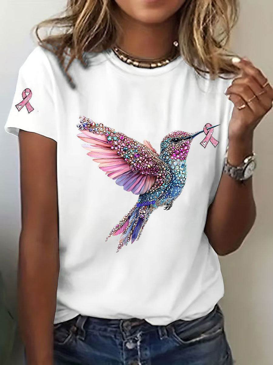 Frauen Brustkrebs Bewusstsein Kolibri Print Casual T-Shirt