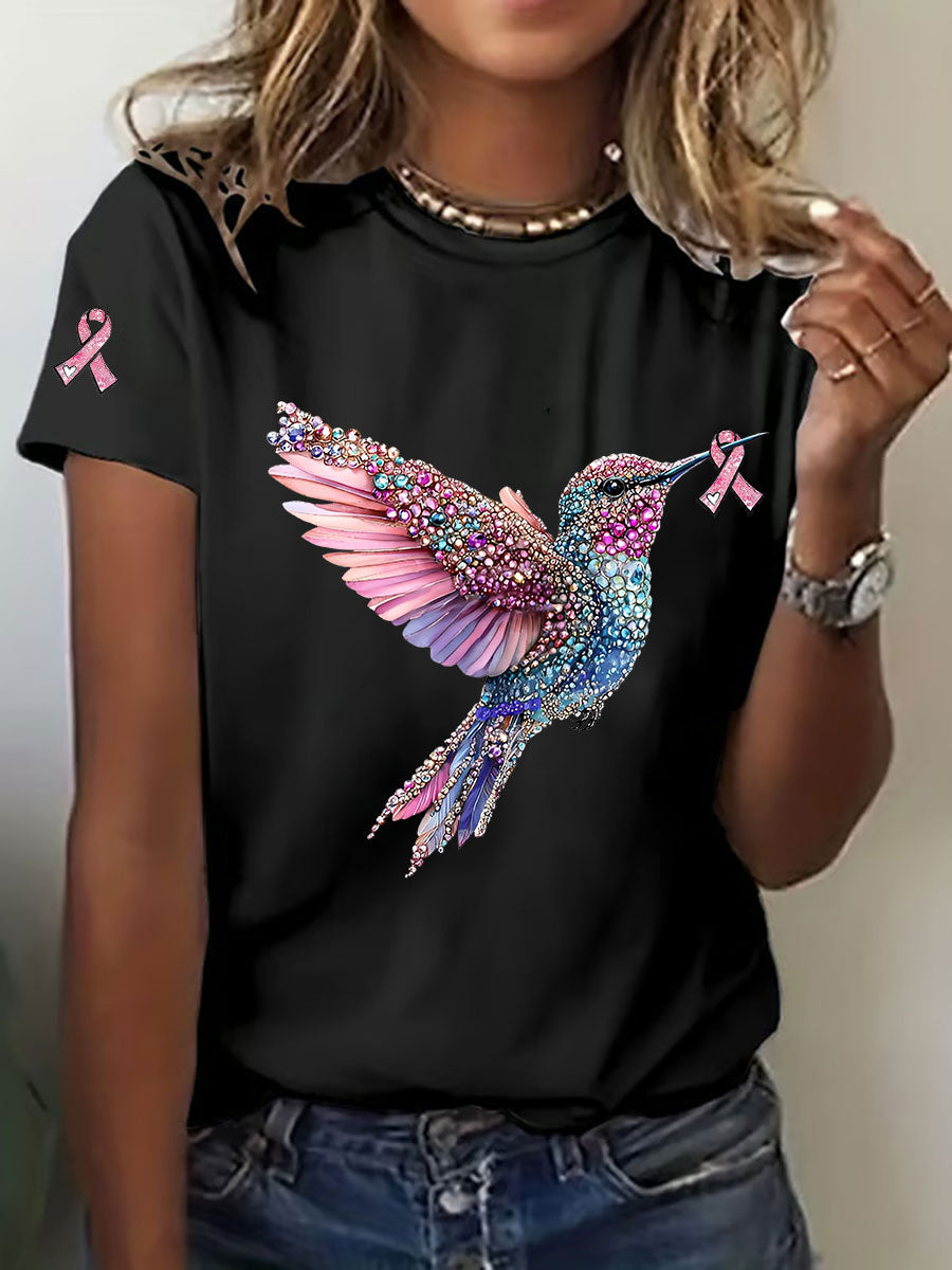 Frauen Brustkrebs Bewusstsein Kolibri Print Casual T-Shirt