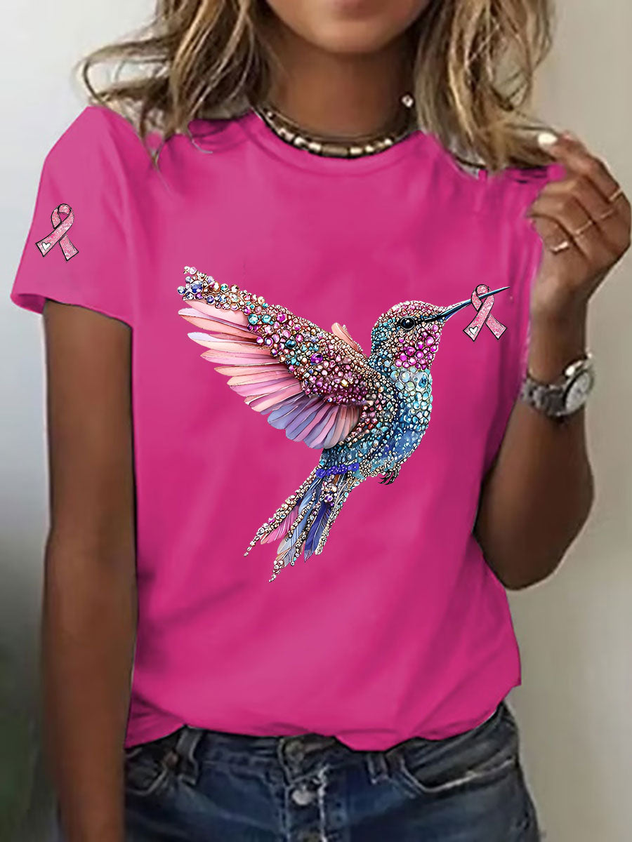 Frauen Brustkrebs Bewusstsein Kolibri Print Casual T-Shirt
