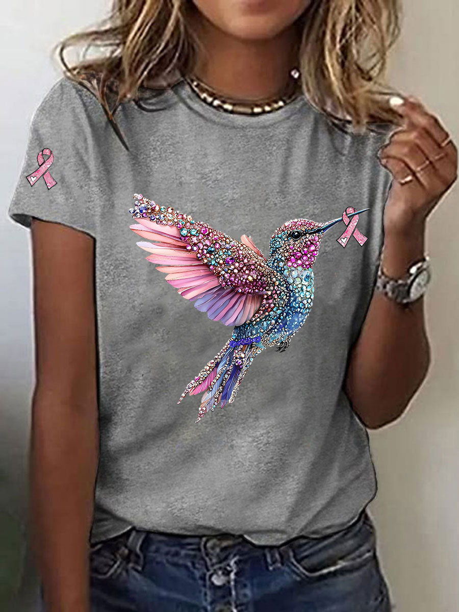 Frauen Brustkrebs Bewusstsein Kolibri Print Casual T-Shirt